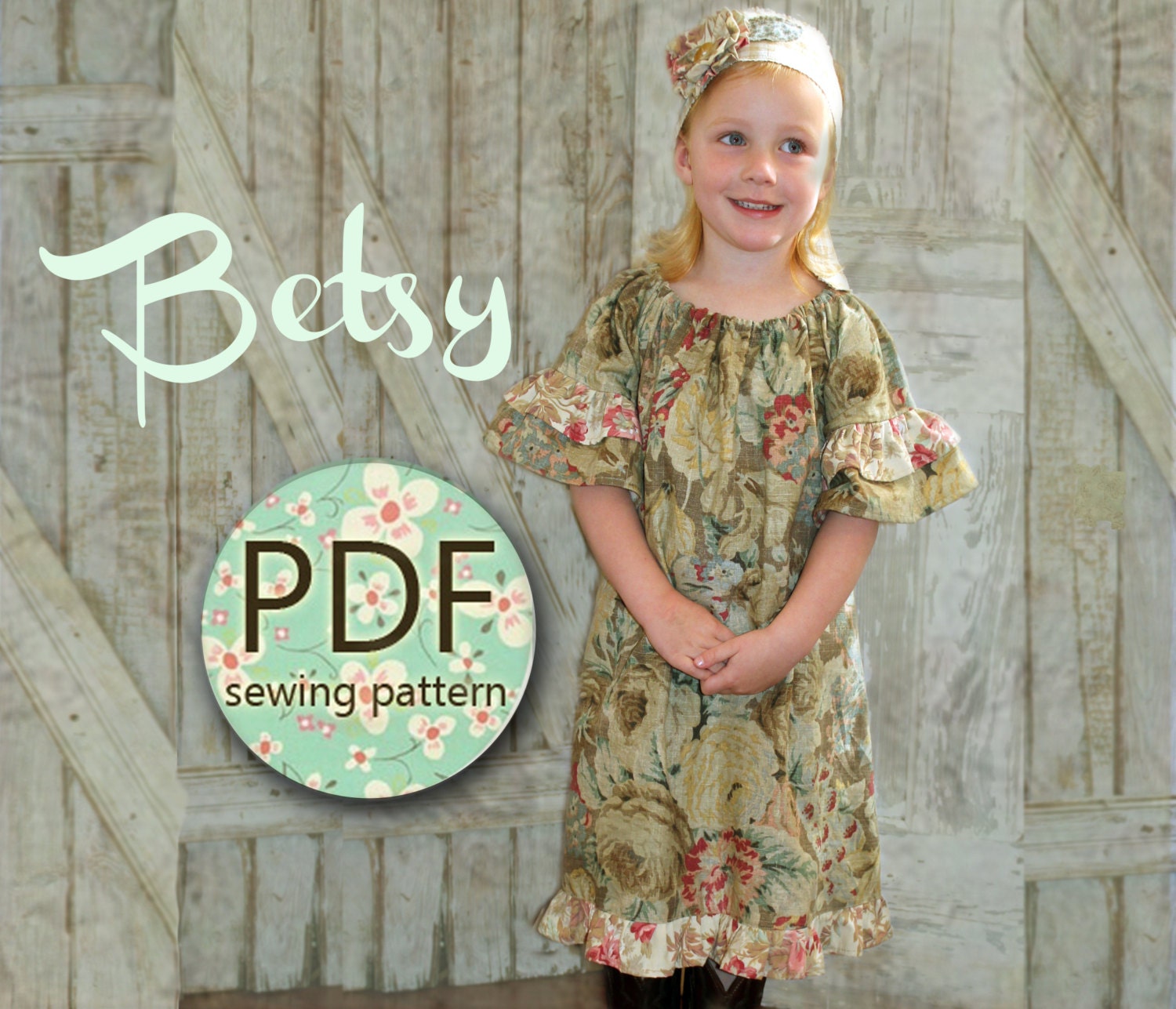 Betsy - Girl's Peasant Dress Pattern PDF. Girl's Sewing Pattern.Tutorial Easy Sew Sizes 12m-10 included