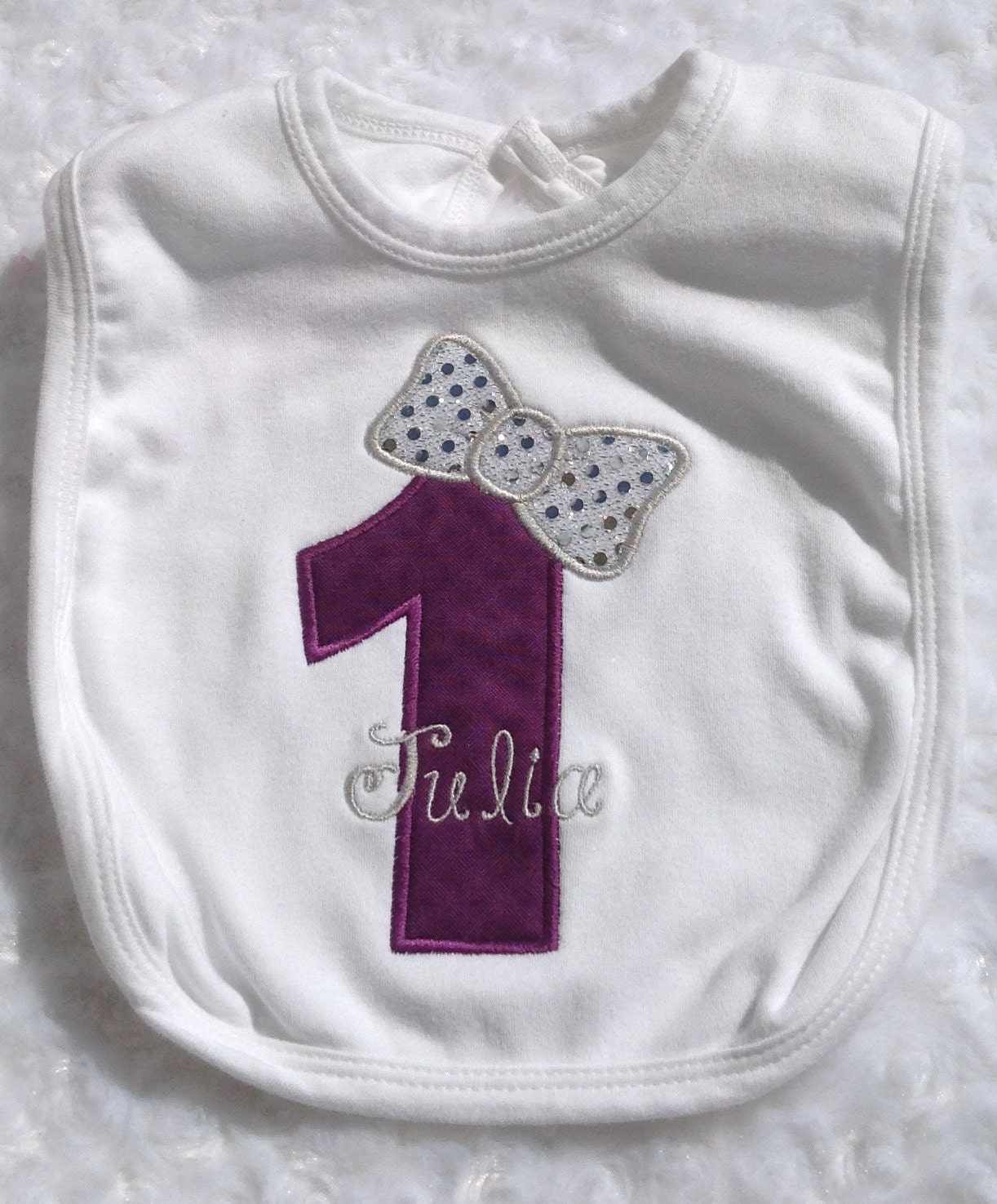 Personalized Applique 1st Birthday Bow Number Bib