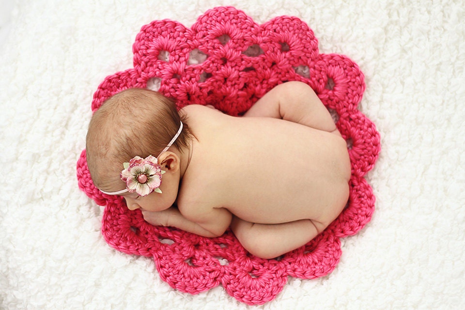 Spring Hot Pink Crochet Doily, Photography Prop Crochet Doily, Crochet Flower Doily, Photography Prop Crochet Flower Doily, Vintage-look