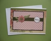 Blush & Green Swiss Dot Floral Bark Cloth "Friend" Card with Thoreau Quote made of Eco-Friendly Bamboo