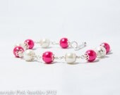 Fuchsia and White Pearl Bracelet, Wedding Jewellery