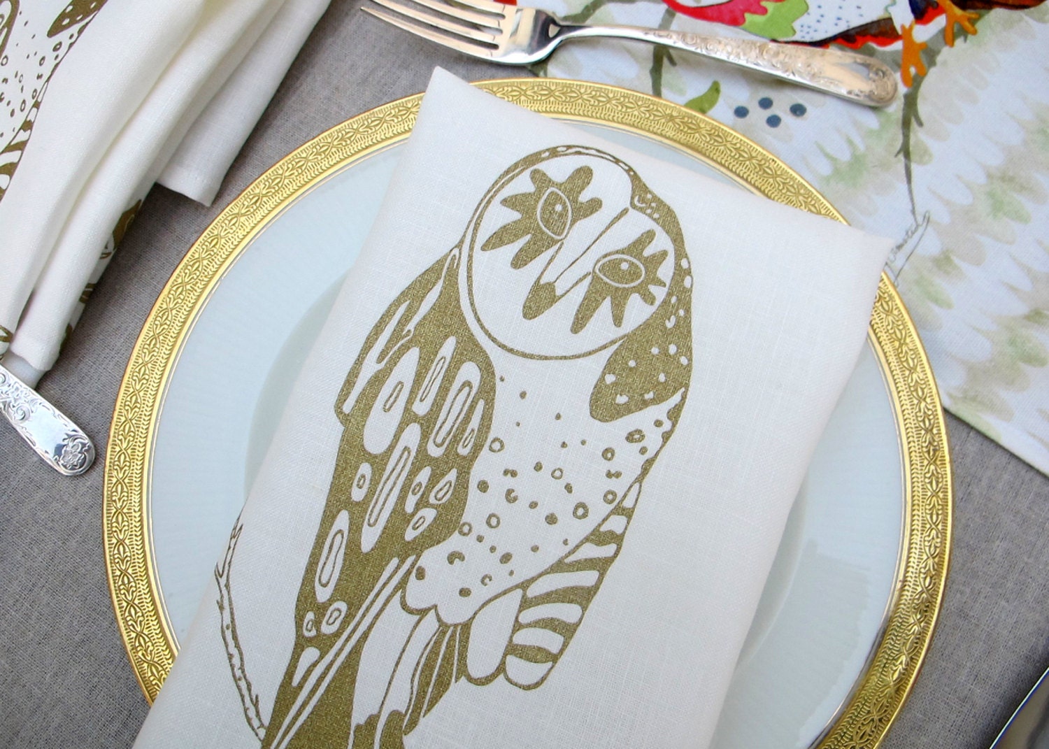 Golden Owl Napkin- set of 4