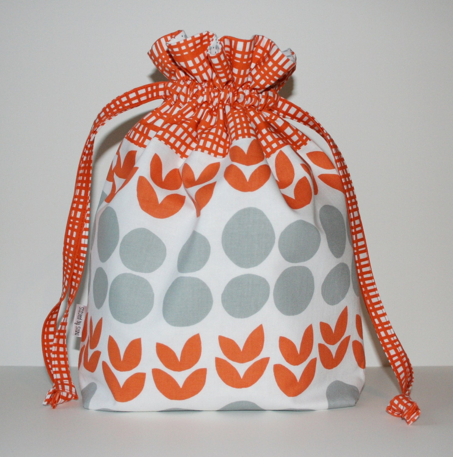 Medium Knitting Project Bag - Drawstring Bag with Interior Pockets - Lotta Jansdotter's "Bella" and Stella Dots