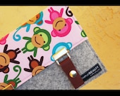 iPad Mini padded case - colorful monkeys with merino wool felt