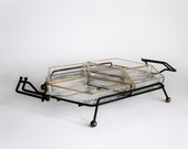 Atomic Hors D'Oeuvres Server.Relish Tray. Mid Century. 6 Pieces. Pressed Glass. Footed Caddy.