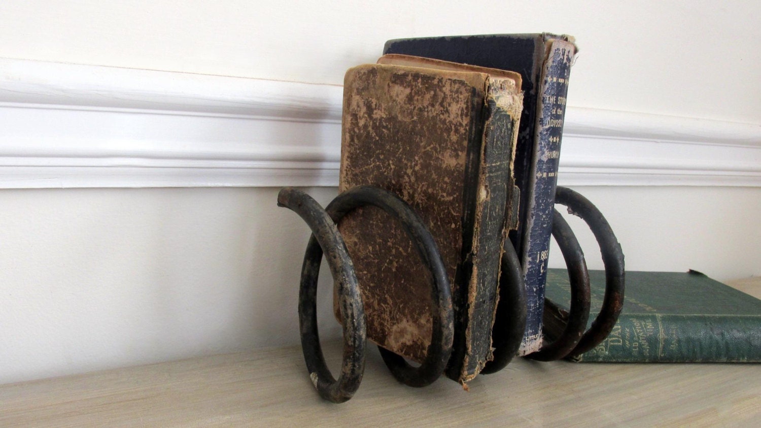 Black Iron Industrial Spring. Book Rack. Vase. Candle Holder. Decor