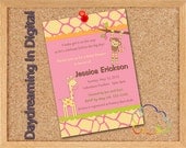 Digital File - 5x7 Baby Shower Giraffe Monkey Modern Girl - Custom Personalized