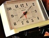 Vintage White Bedside Alarm Clock, Equity, Retro, Travel Size,