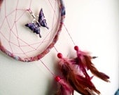 Dream Catcher - Purple Butterfly - With Purple Butterfly Amulet, Pink and Roze Feathers - Home Decor, Nursery Mobile