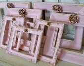 Pink frame grouping rose adorned accented with gold shabby cottage wall home decor Anita Spero