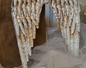 White metal wings accented in gold French Nordic wall sculpture farm house home decor Anita Spero