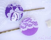 Purple Lace Bobby Pins, Fabric Covered Button, Womens, Hair Accessories, retro, romantic