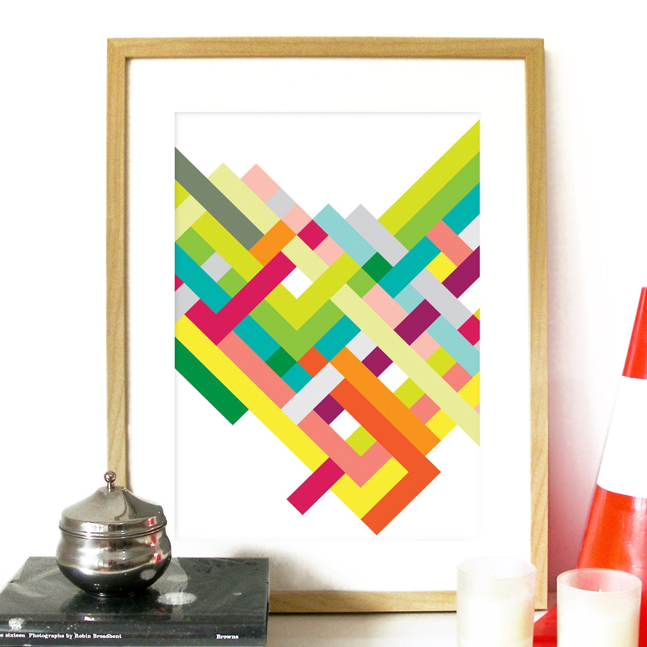 Poster Spring Collection Art Print color stripes pattern in Spring colors vibrant bright Poster Geometric pattern art interlaced color lines