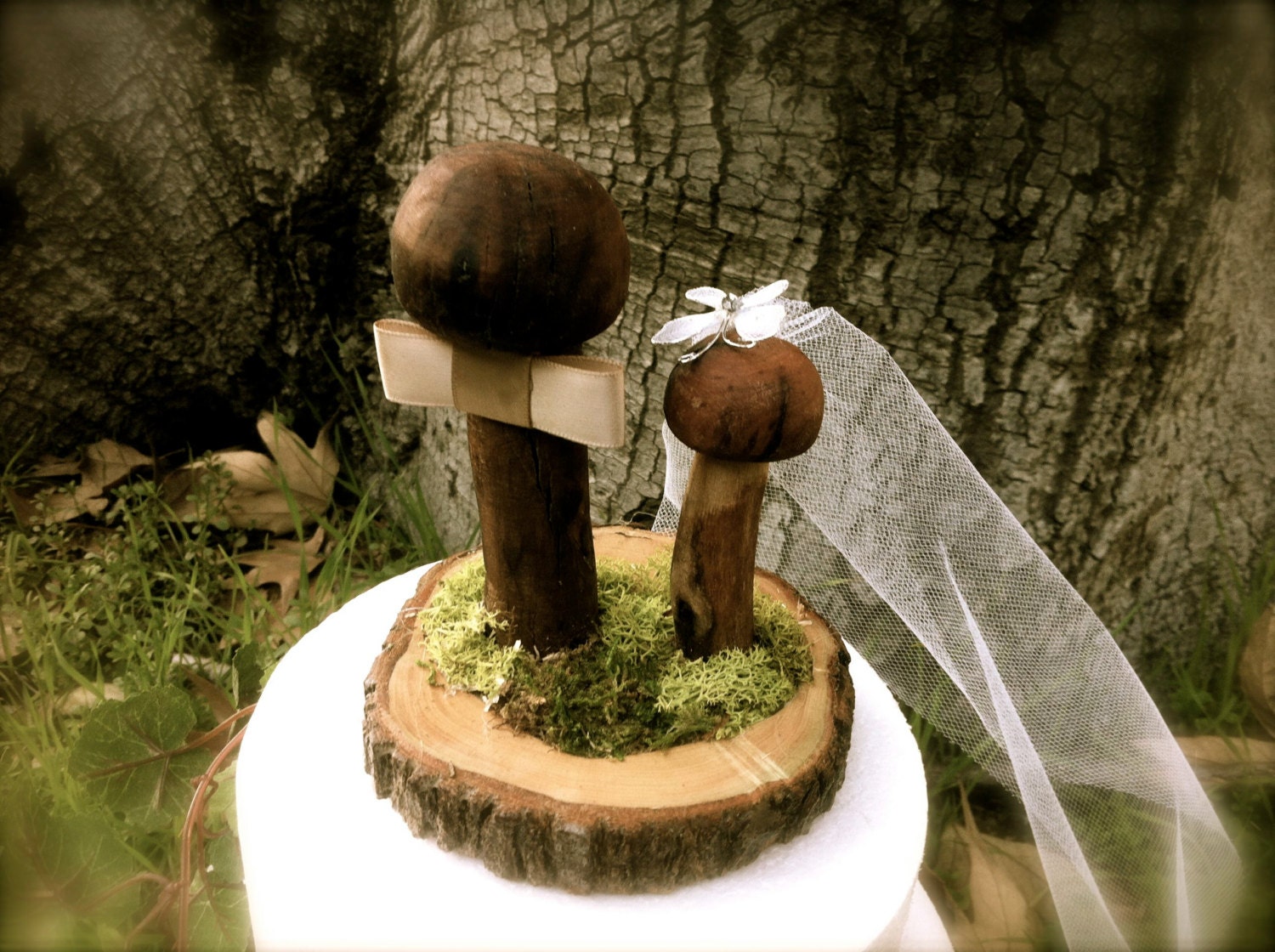Rustic wedding cake topper wooden moshroom forest country fall weddings
