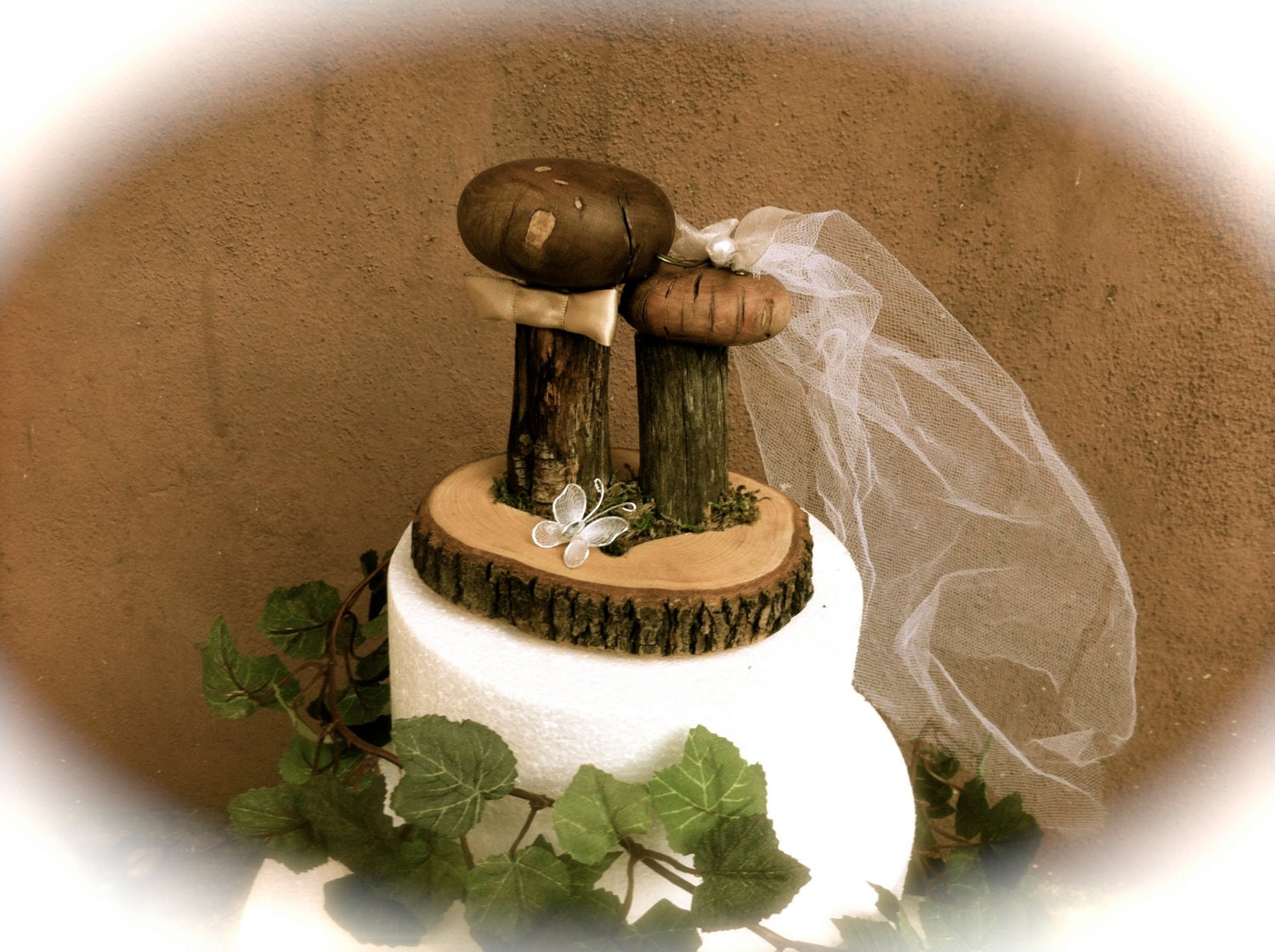 Woodland wedding cake topper wooden mushroom forest fall country rustic weddings