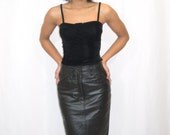 Vintage 80's Black Leather High Waist Pencil Skirt