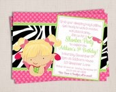 Adorable Girl's Polka Dots & Zebra Print Slumber Party Printable Birthday Invitation Digital File Il_170x135