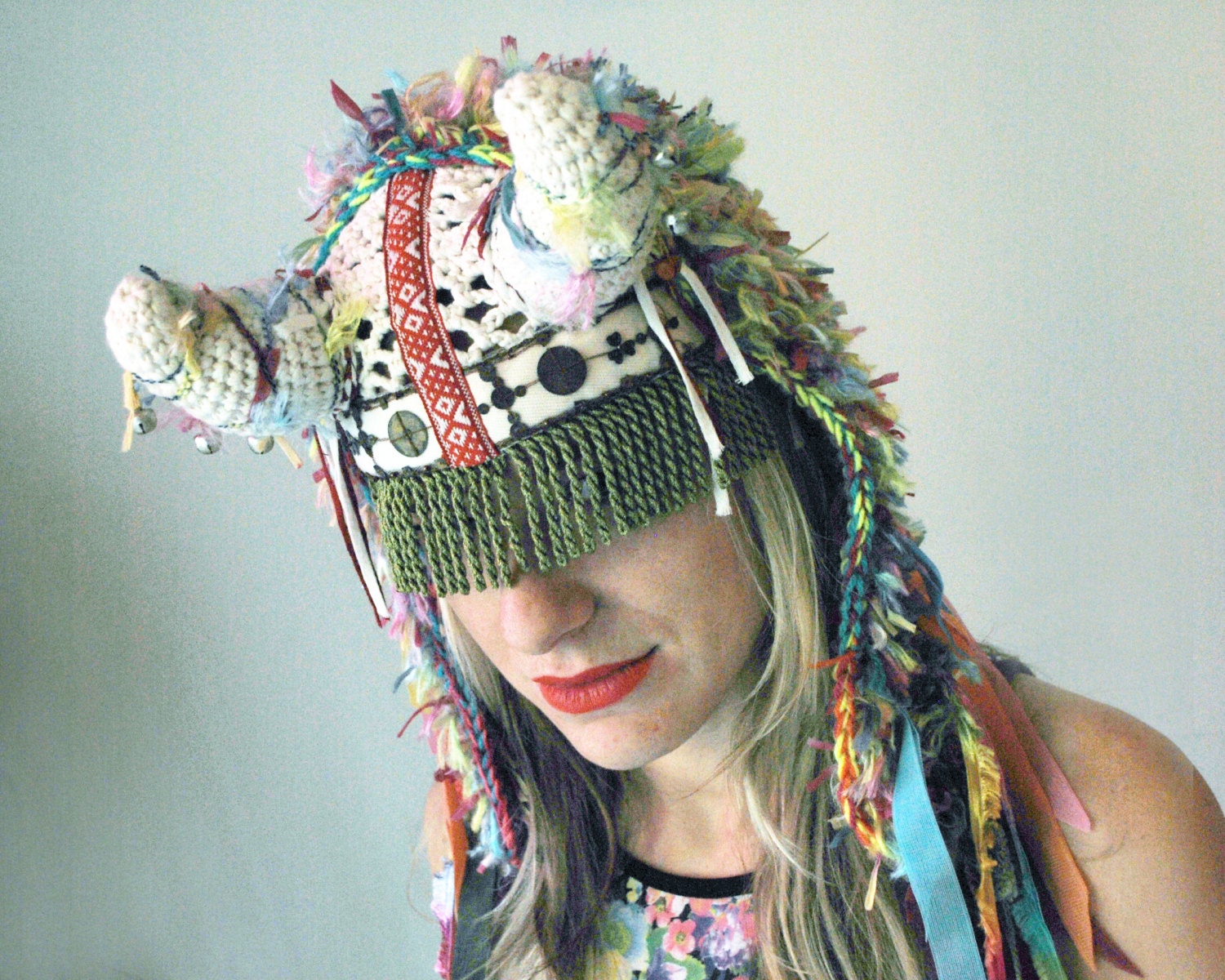 UTHA Shaman original hat - festival headdress -festival hat - crochet hat - festival headdress