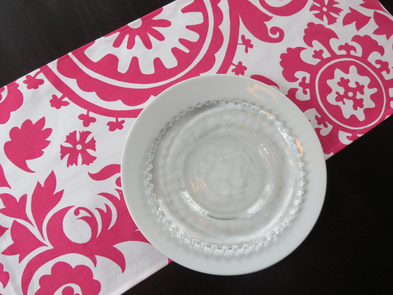 Suzani Table Runner in Pink and White