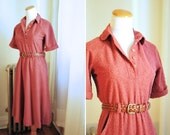 Vintage Salmon 1960s 60s Button Down Henley Summer Shirt Dress w/ Pockets, Size S Small to M Medium