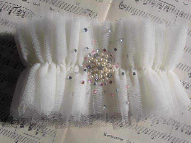 Angelica "Bling Explosion"-Layered Tulle Garter with Rhinestone Accent Garter Set