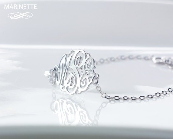 5/8 in monogram, side attached on gold plated sterling silver chain - Expedited shipping