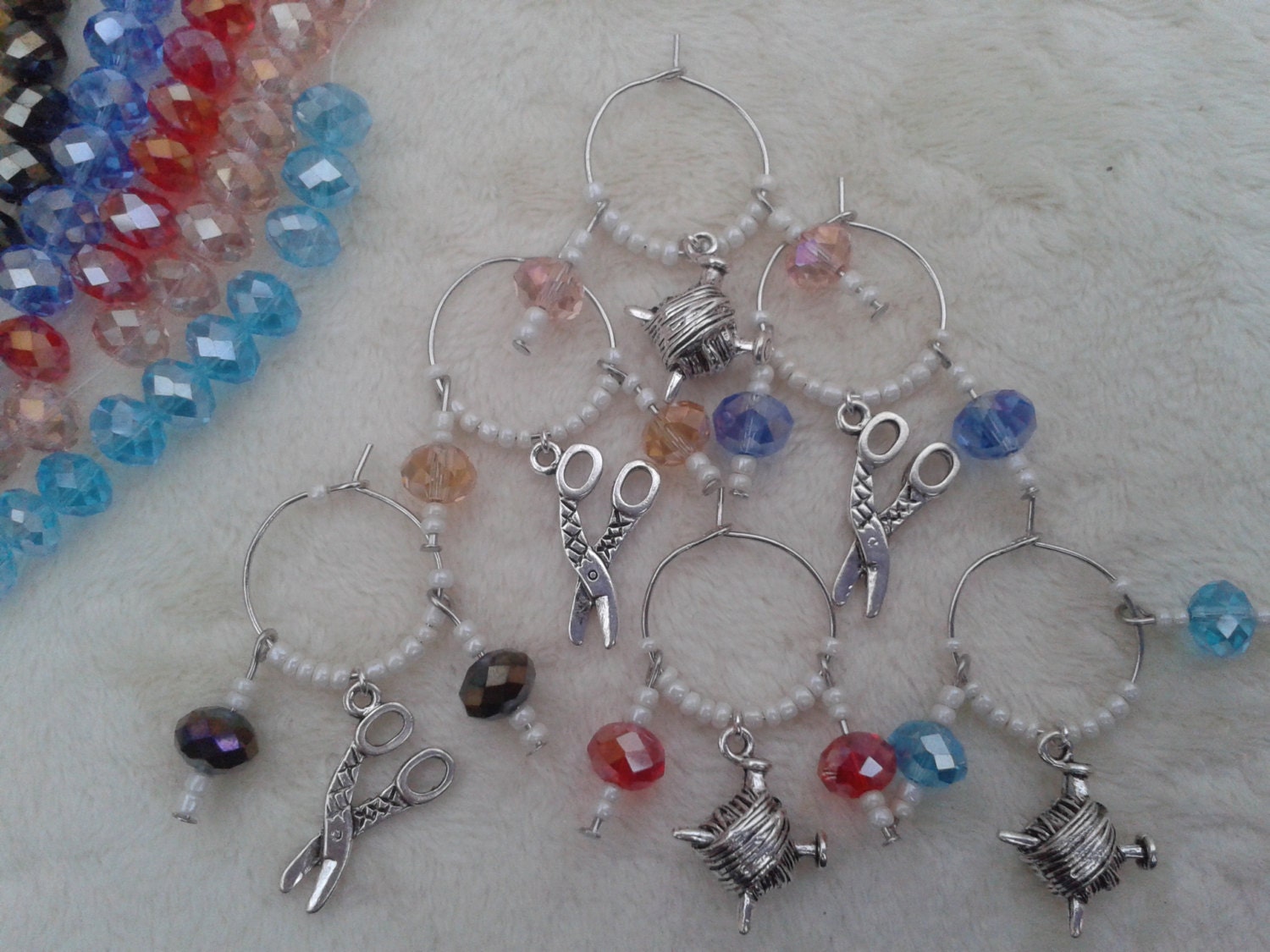 Boxed set of 6 Wine Glass Charms Knitting Knutters