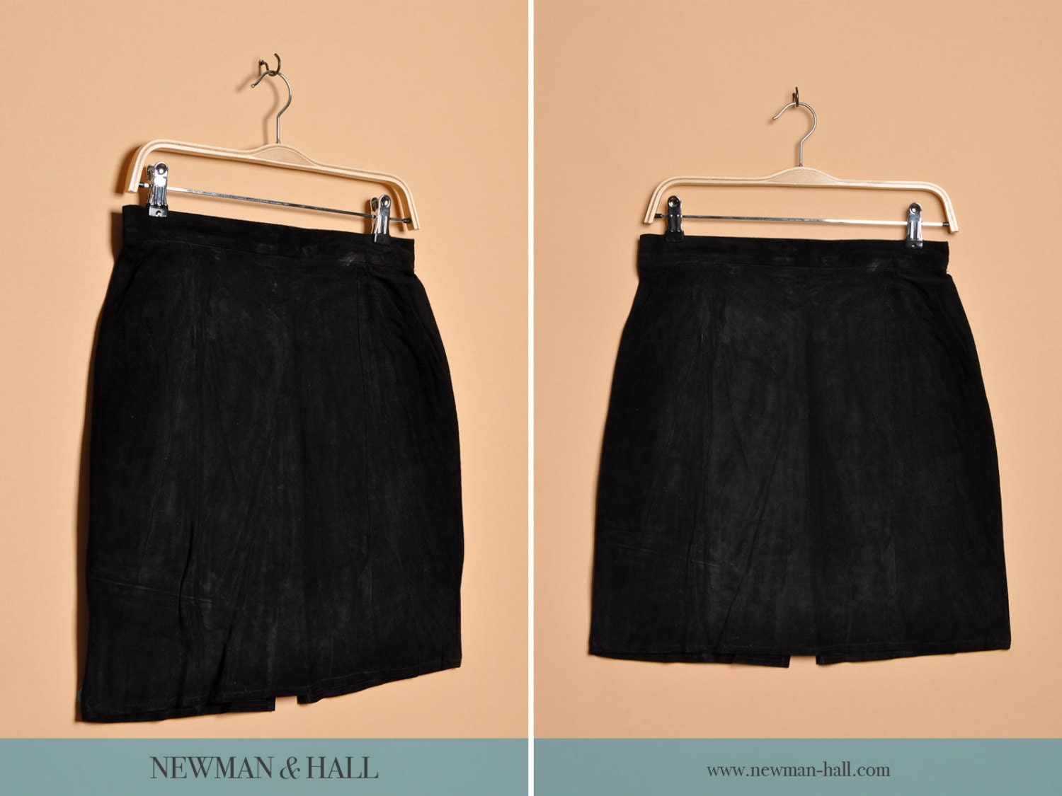 Vintage 1990s Black Suede Pencil Skirt with High Waisted Fit