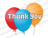 Printable Thank You cards - Colorful Birthday Balloons red blue orange