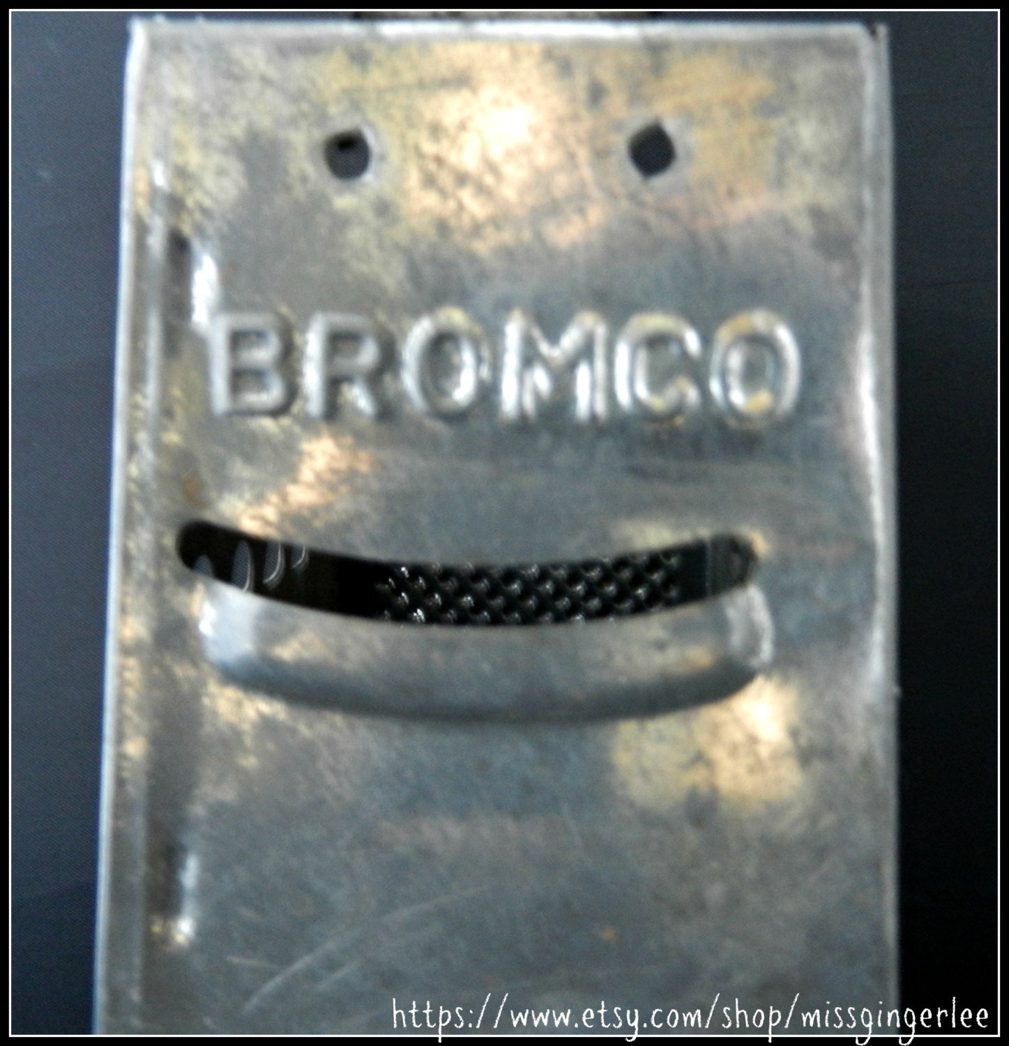 Large rustic vintage metal Bromco 4 sided box grater food grater kitchen tool with natural patina.