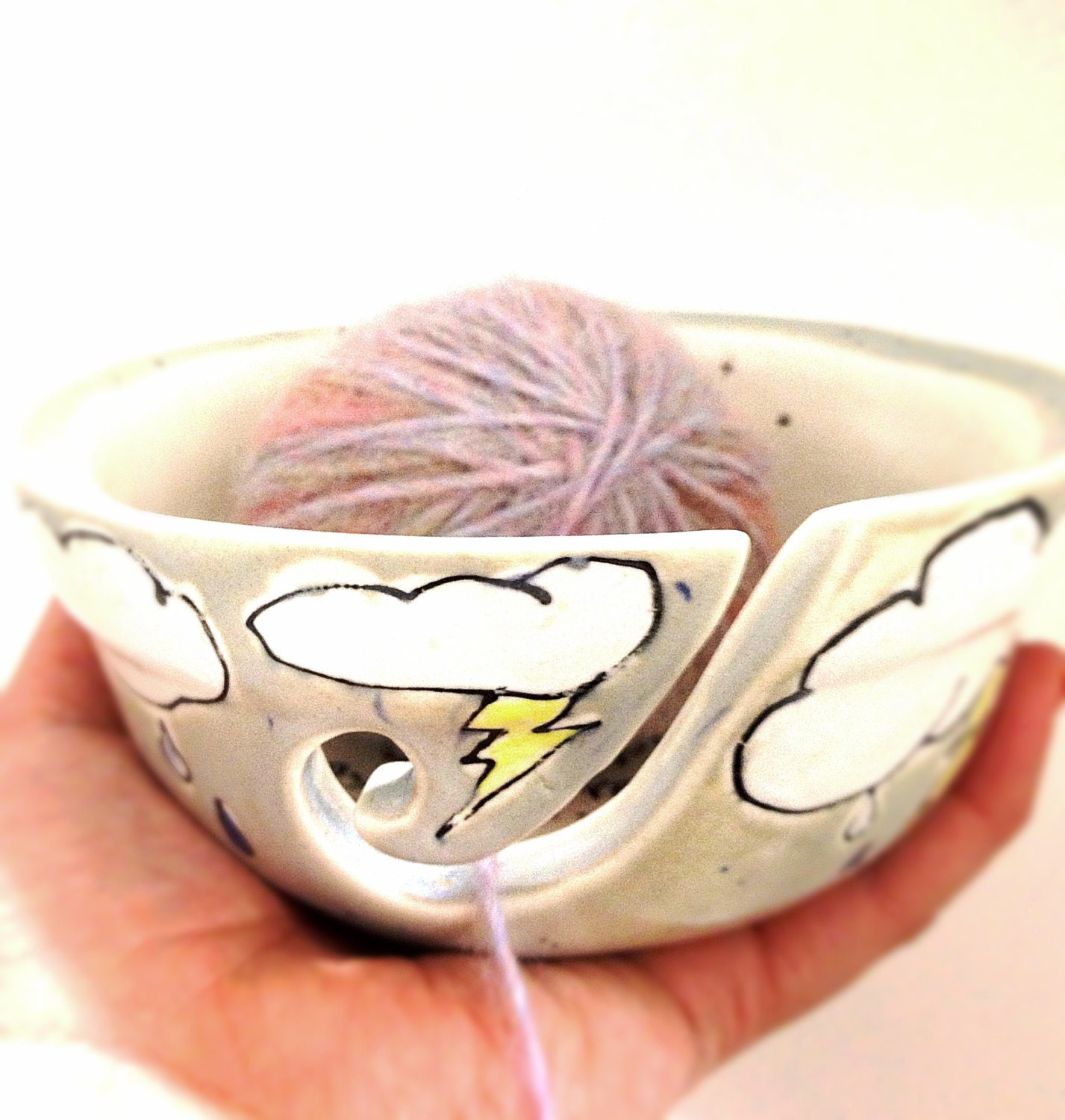 Cloud Yarn Bowl Porcelain Hand Illustrated Perfect Yarn Keeper Chic MADE TO ORDER