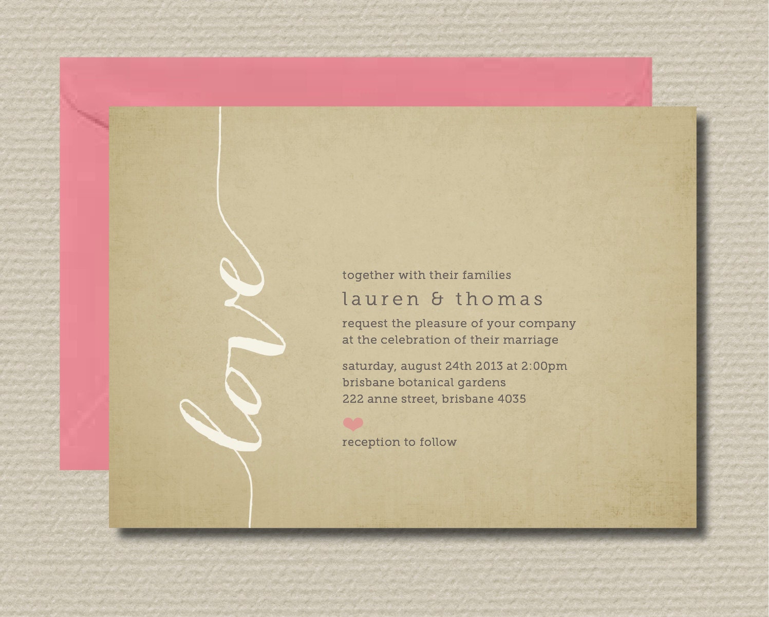 Printable Wedding Invitation RSVP Love By Rosiedaydesign