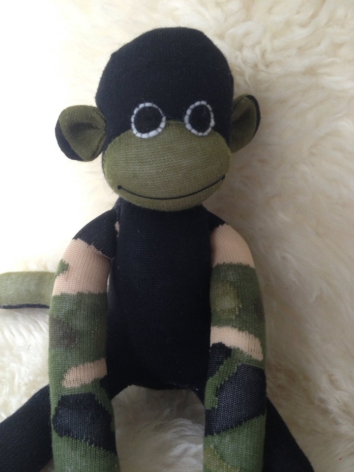 12" handmade camouflage sock monkey