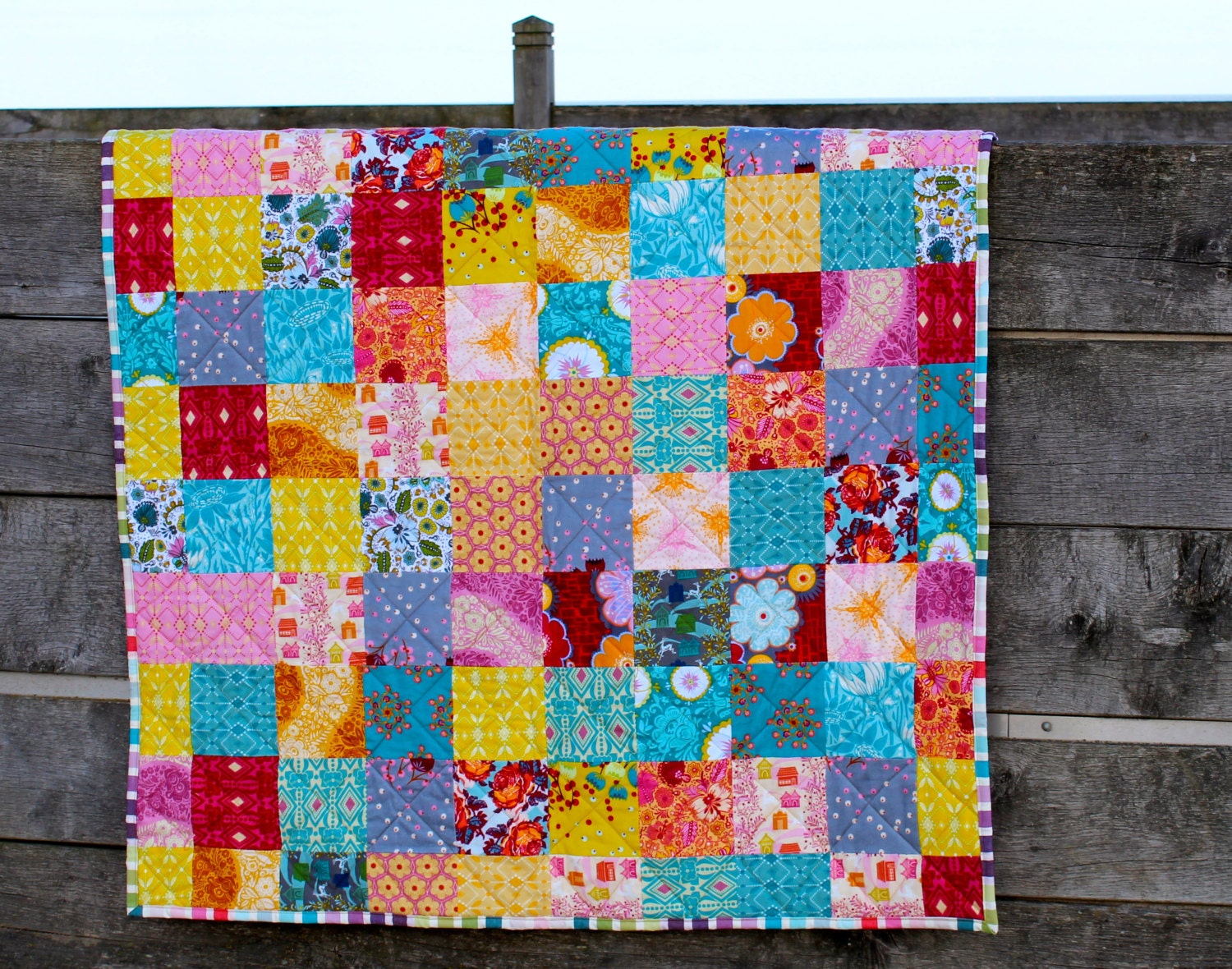 Modern Lap Quilt or Baby Quilt made with Anna Maria Horner cotton flannel fabric