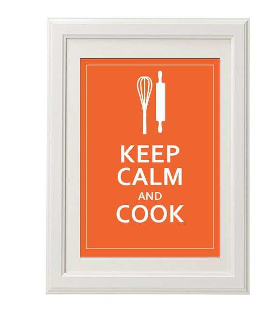 cook poster, keep calm, cutlery,  8''x10'', free shipping,warm orange, spring home decor