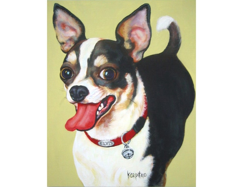 Black and White Smiling Laughing Chihuahua Glicee Print from original painting Korpita ebsq