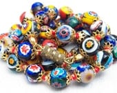Vintage Venetian Murano Millefiori Glass Beads Necklace 27" Hand Knotted Italian Art Glass - Colorful Summer Fashion