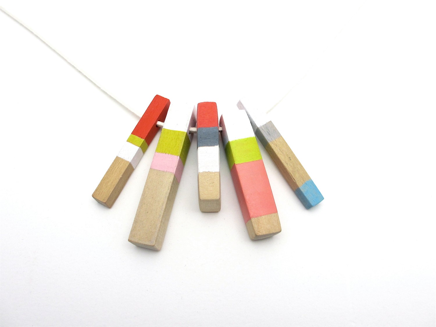 Totem Color Block Necklace Painted Wood Jewelry Abstract Painting Modern Boho Jewelry