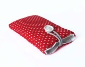 iPhone Case, Smartphone, red, white dots, dotted, button, fabric, padded, polka dots, sewn, handmade, 4S, 4, 3GS, 2G, 5