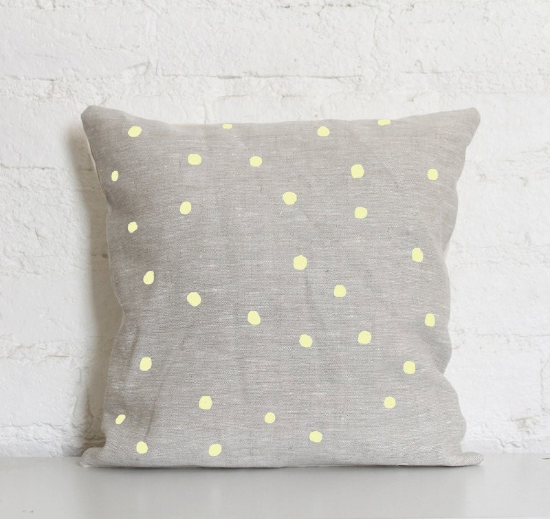 Hand Printed Linen Cushion Cover - Lemon Dots