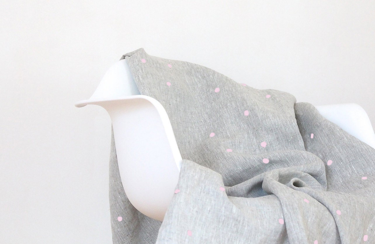 Handprinted Linen Throw - Pastel Pink