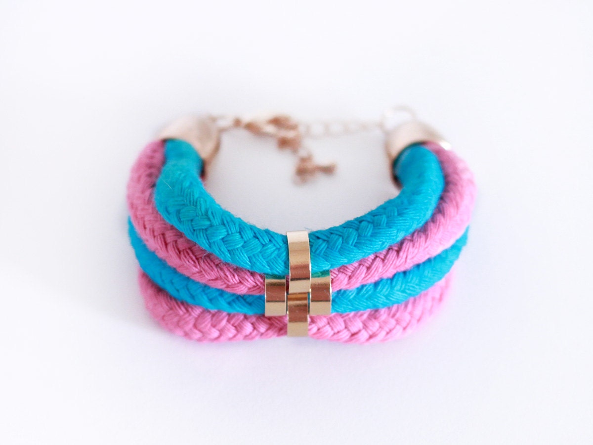 Pink, Gold, Turquoise - Minimalist Bracelet with beads