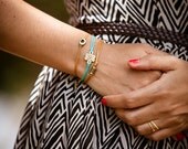Two bronze cord bracelets with bronze circle bead and bronze tube bead, golden brown string, stack bracelets, bracelets set, gift for her