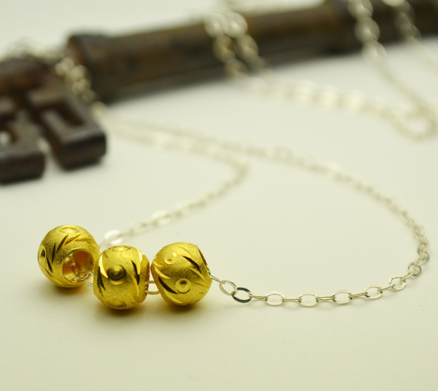 CLOSING SALE 15% OFF Trio Friendship Necklace, 14kt Gold Plated and Sterling Silver Necklace, Beaded Gold and Silver Trio Necklace