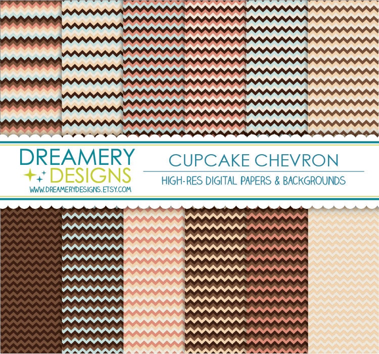 Cupcake Chevron Digital Papers - INSTANT DOWNLOAD - Printable JPGs - Scrapbooking, Birthday, Invitations