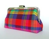 Plaid Dupioni Silk Clutch Evening Bag in Hot Pink, Red, Yellow, Green, Blue