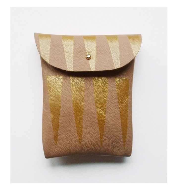 POUCH // mushroom leather gold tribal pattern