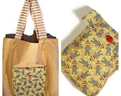 ECO Shopping Bag - Sock Monkey - Fold up Tote Bag - Easy Tote - Free Shipping -TAGT