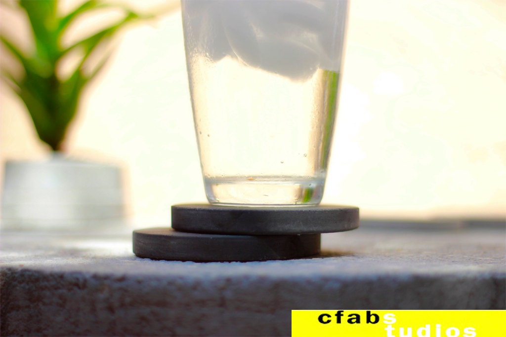 Concrete Coaster Black Water Absorbing Stone Set Cast Ultra 3.5"