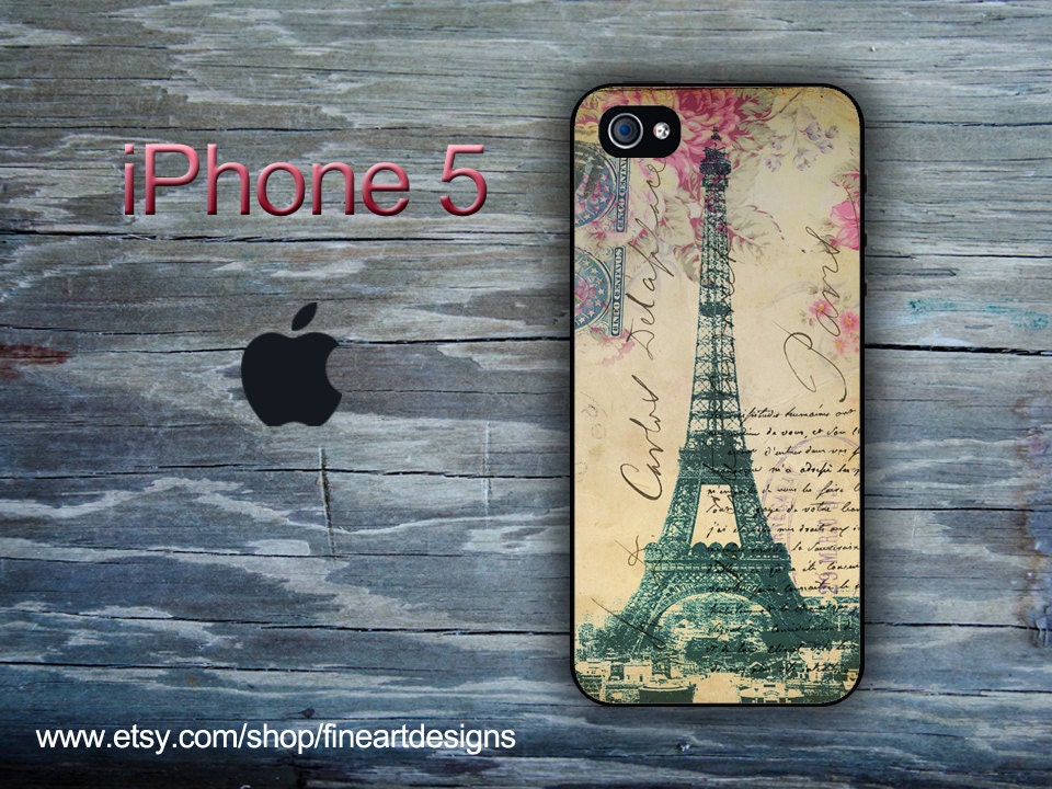 iPhone 5 case with Eiffel Tower and vintage Pink background